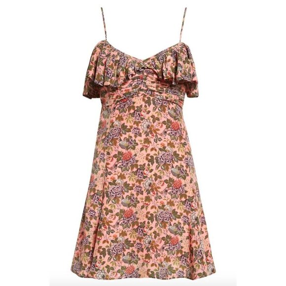 byTimo Floral Ruffle Cold Shoulder Mini Dress Dahlia Floral Womens Small - Picture 10 of 10